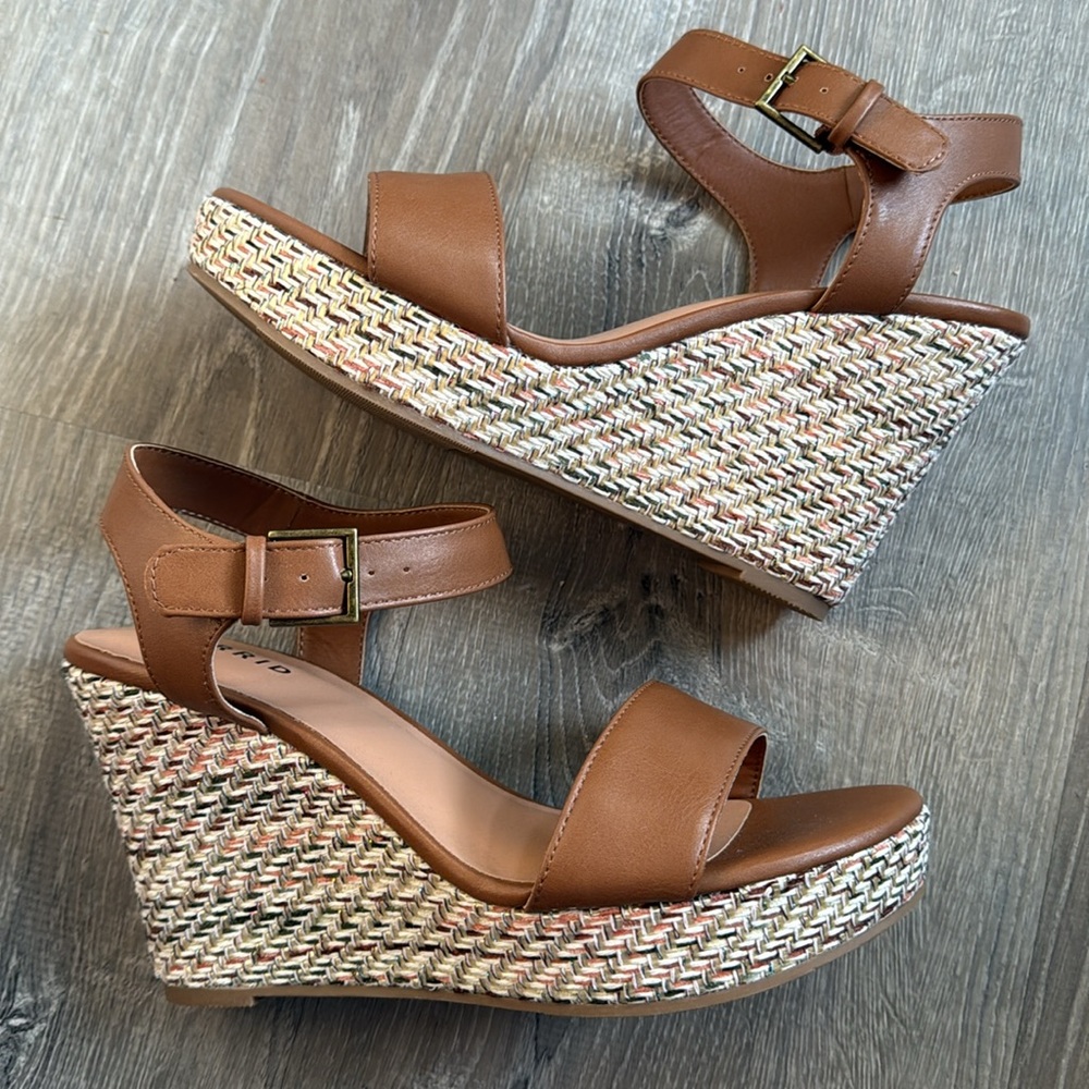 TORRID Brown Dual Strap Multi Colored Espadrille Wedge Sandals NWT - Picture 3 of 8
